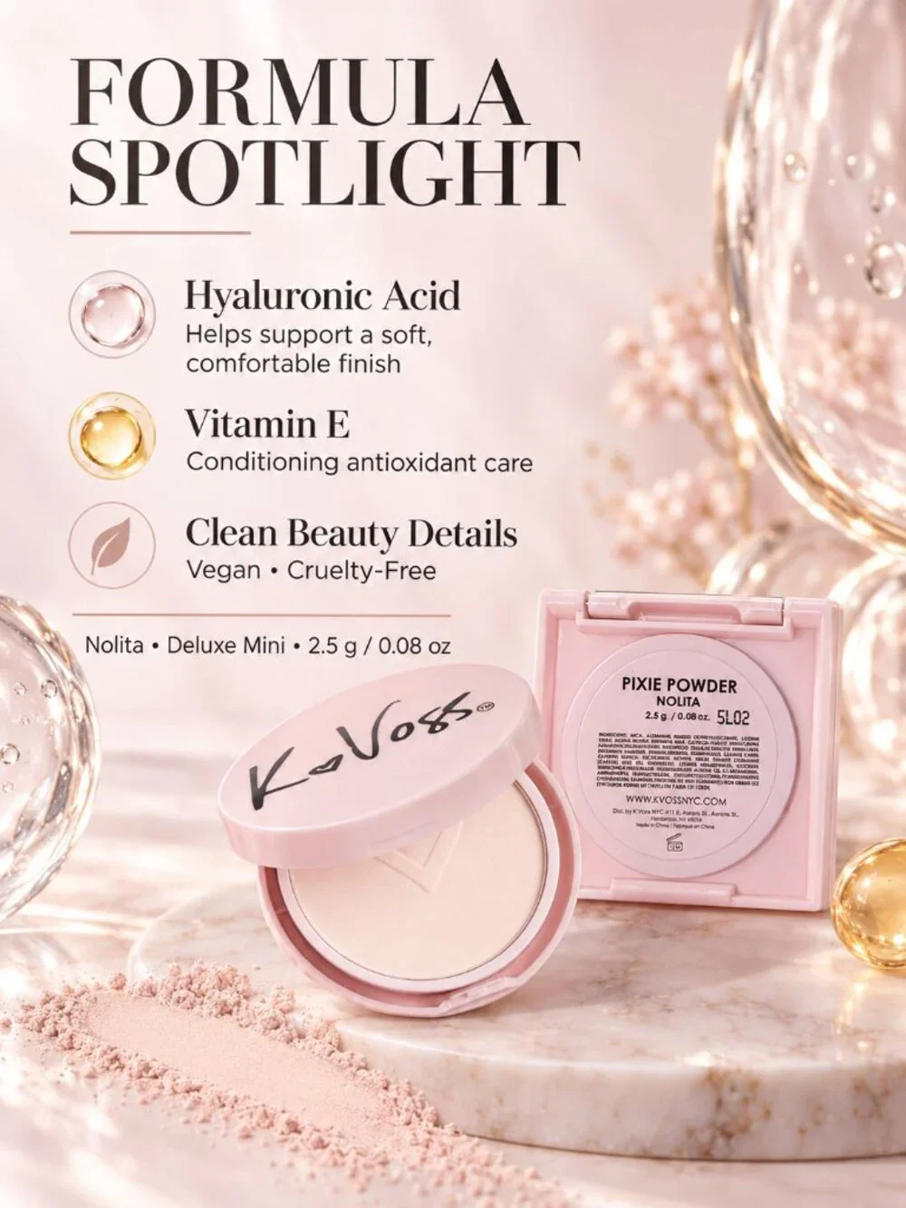K Voss Pixie Pressed Setting Powder Nolita Soft Pink Deluxe Mini